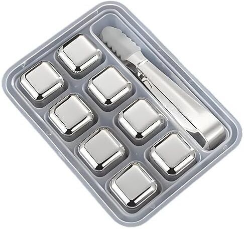 sumarsh 8Pcs Stainless Steel Whiskey Stones Ice Cubes with Tongs For Drink Multicolor Steel Ice Cube Tray-picture-33