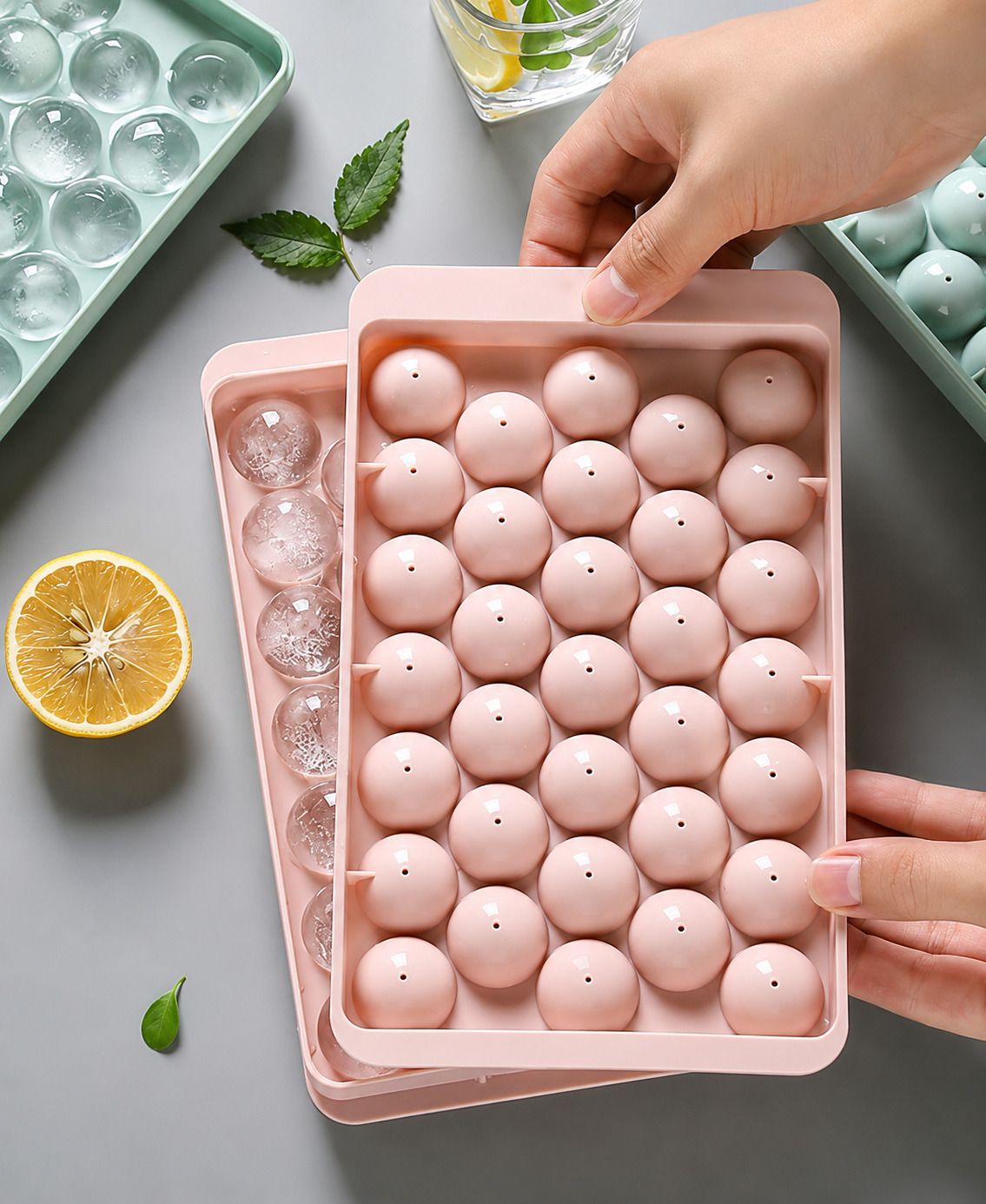 33 Grid Ice Ball Tray Set Blue, Pink Silicone Ice Cube Tray-image-40
