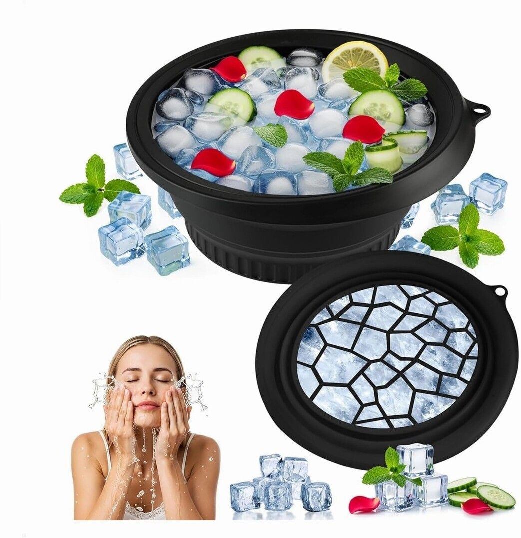 brzone Silicone Ice Face Bowl with Built-in Ice Tray | Collapsible Face Ice Bowl Black Silicone Ice Cube Tray-picture-12