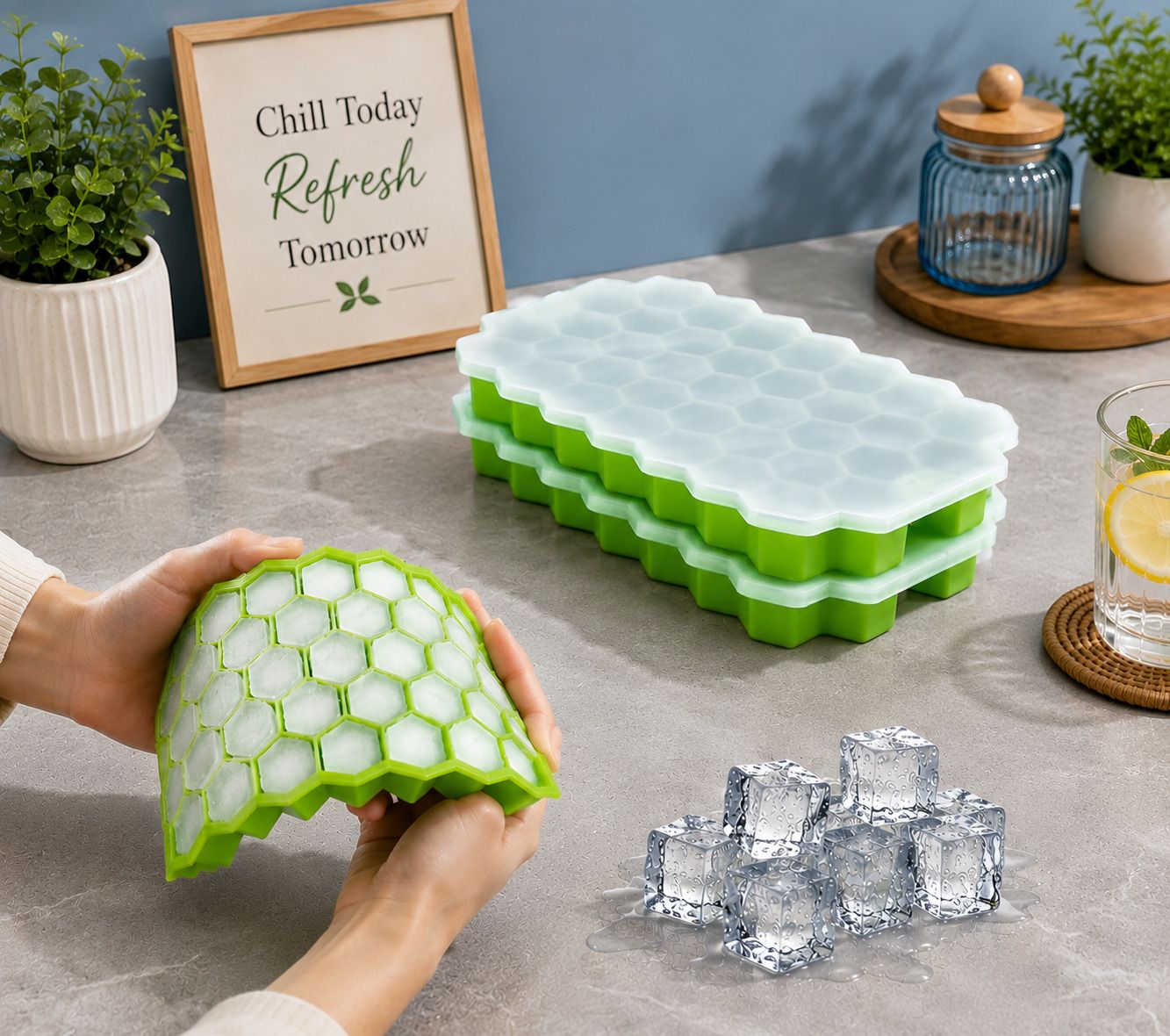 sprinkle 1x honeycomb ice tray 14 Green Silicone Ice Cube Tray-picture-38