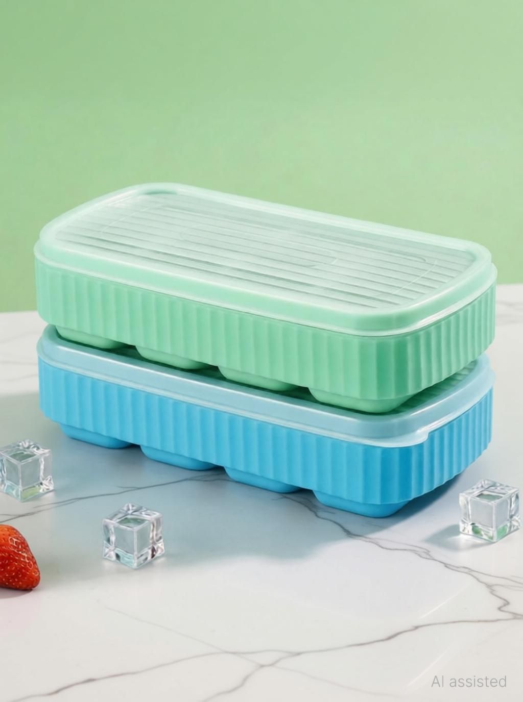 shree grb 2pcs 8 big Cavity Pop Up Ice Cube Trays for Freezer with Lid 100% BPA Free B121 Multicolor Silicone Ice Cube Tray-picture-12