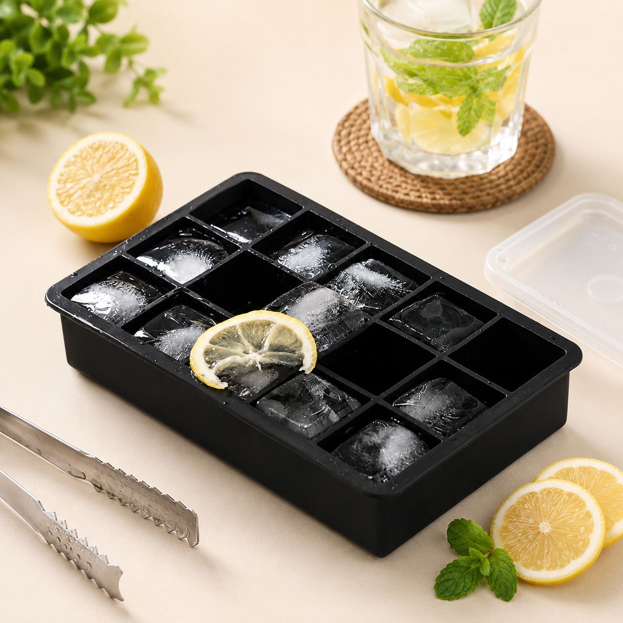 Silicone Ice Cube Trays Molds, 15 Cavities Ice Tray for Whiskey and Cocktail Black Silicone Ice Cube Tray-image-6