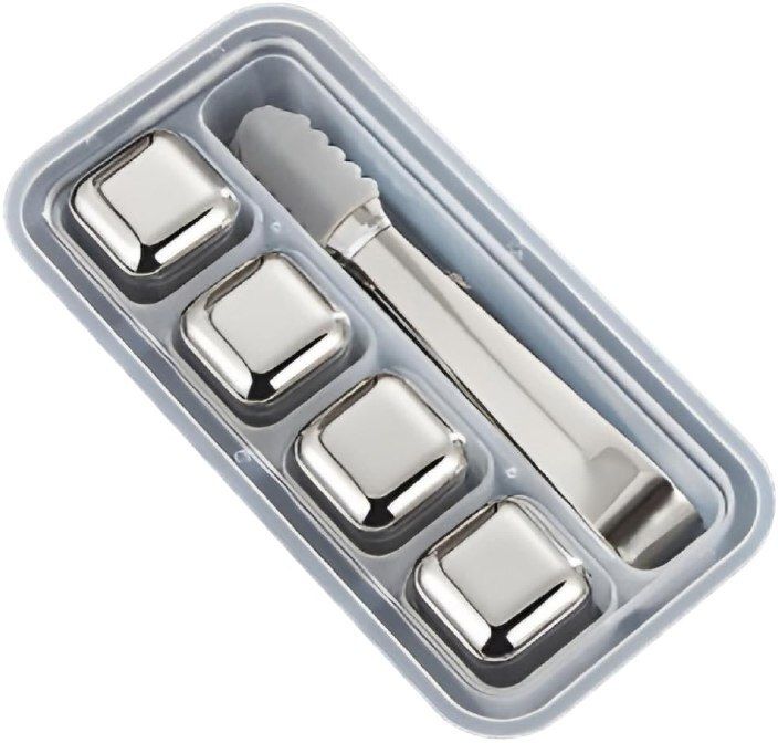 variyaenterprise28 4 Pcs Stainless Steel Whiskey Stones Ice Cubes Steel Steel Ice Cube Tray-picture-17