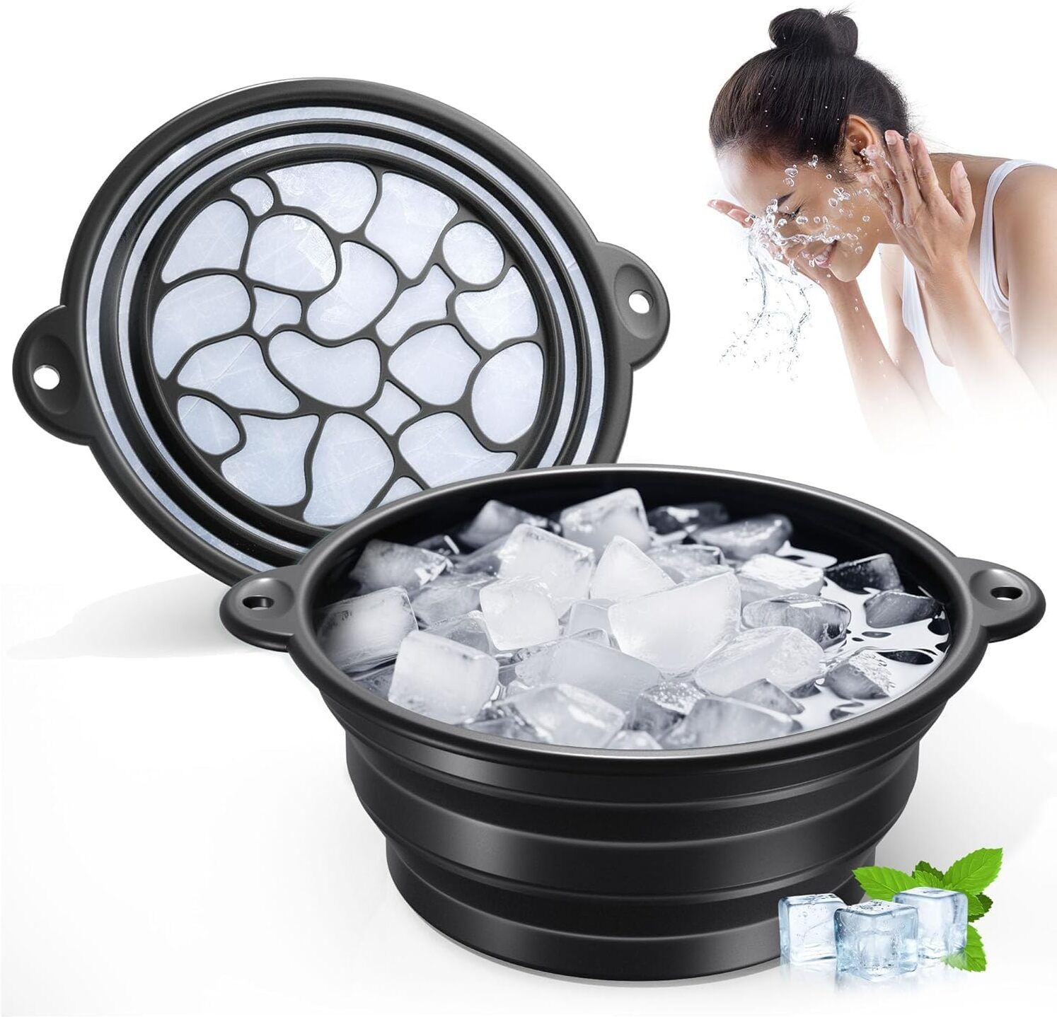as Silicone Facial Ice Plunge Bowl with Ice Tray | Collapsible Face Tub Black Silicone Ice Cube Tray-picture-20
