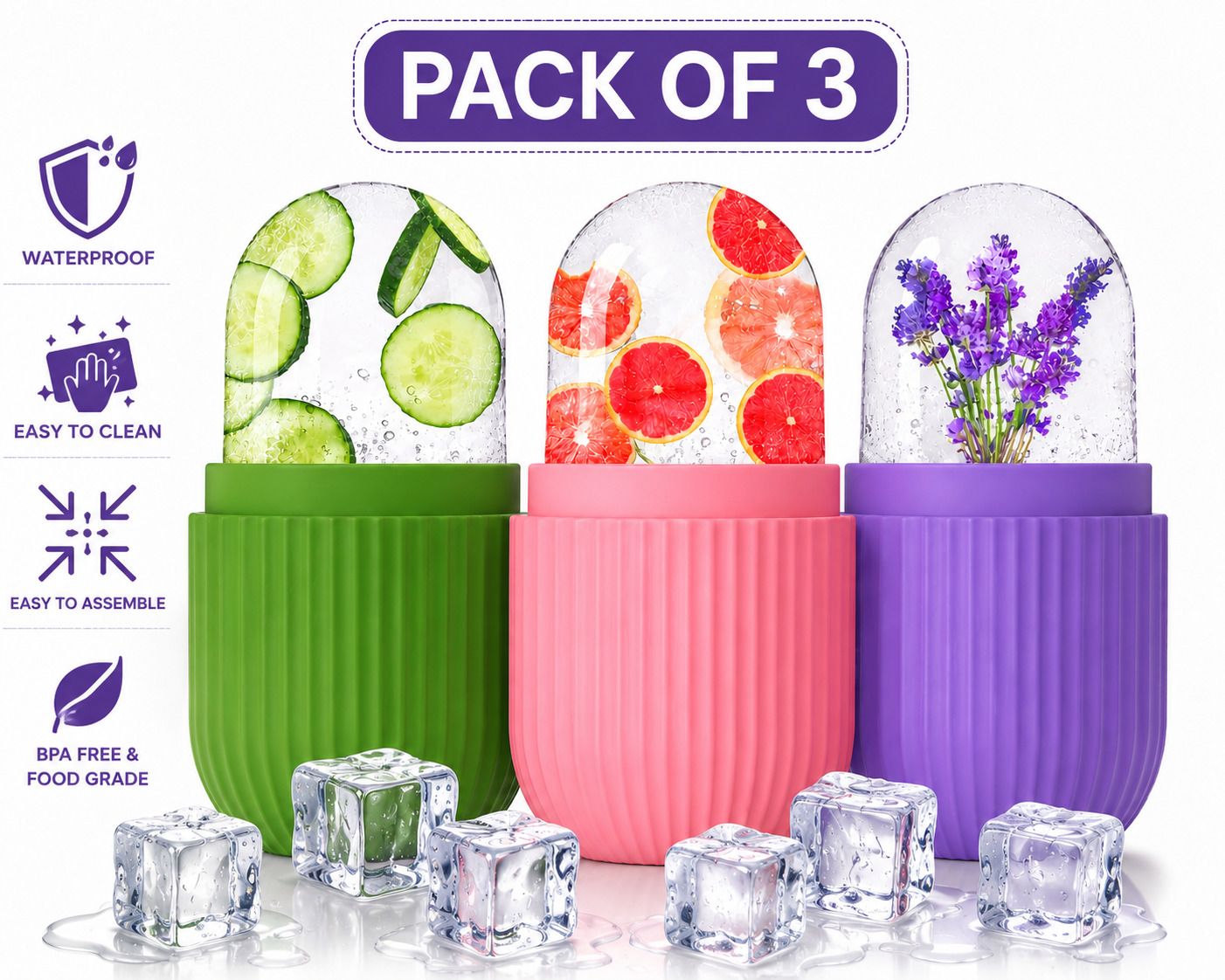 kasama enterprise Silicone Ice Roller, Skin Natural Glow, Tightening, Glowing (100 ml x3) Multicolor Silicone Ice Ball Tray-picture-42