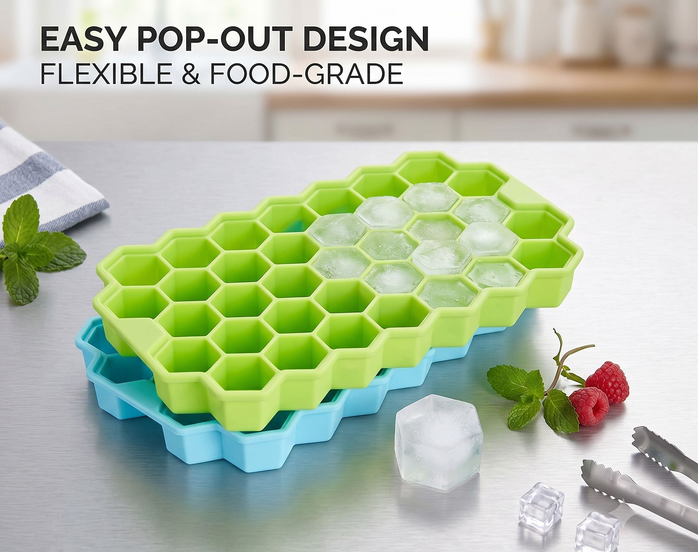 Honeycomb-37 Mini Green, Blue Silicone Ice Cube Tray-image-14