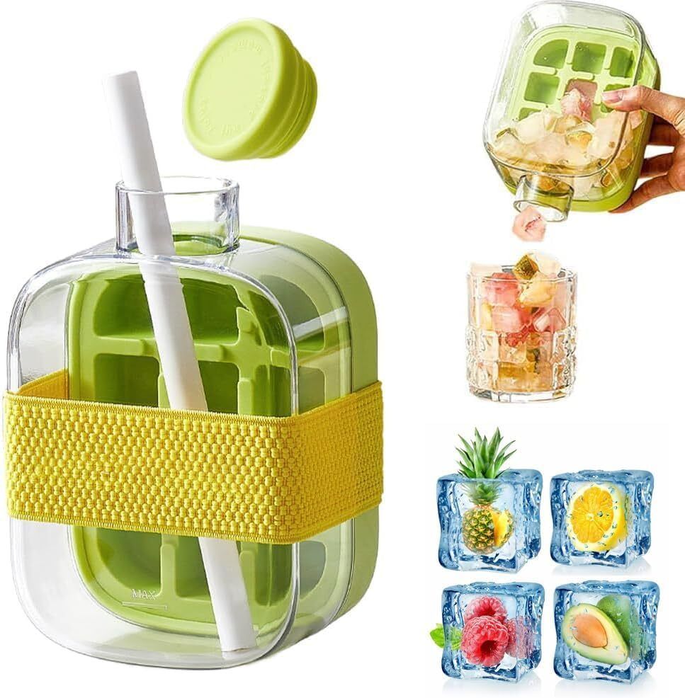2 in 1 Zero Touch Press Ice Cube Mold Water Bottle with Lid for Freezer Multicolor Plastic, Silicone Ice Cube Tray-image-48