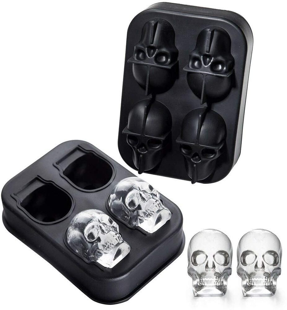 3D Skull Silicone Ice Molds for Whiskey, Halloween Skull Ice Cube Tray Maker, Black Silicone Ice Ball Tray-image-11