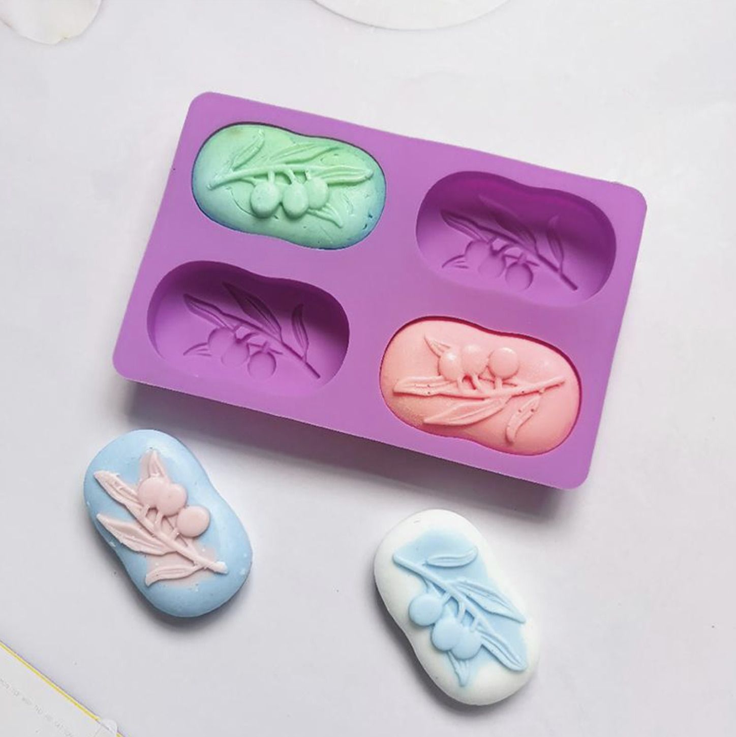 grih soukhya 4 cavity/slot olive tree print design soap Purple Silicone Ice Cube Tray-picture-19
