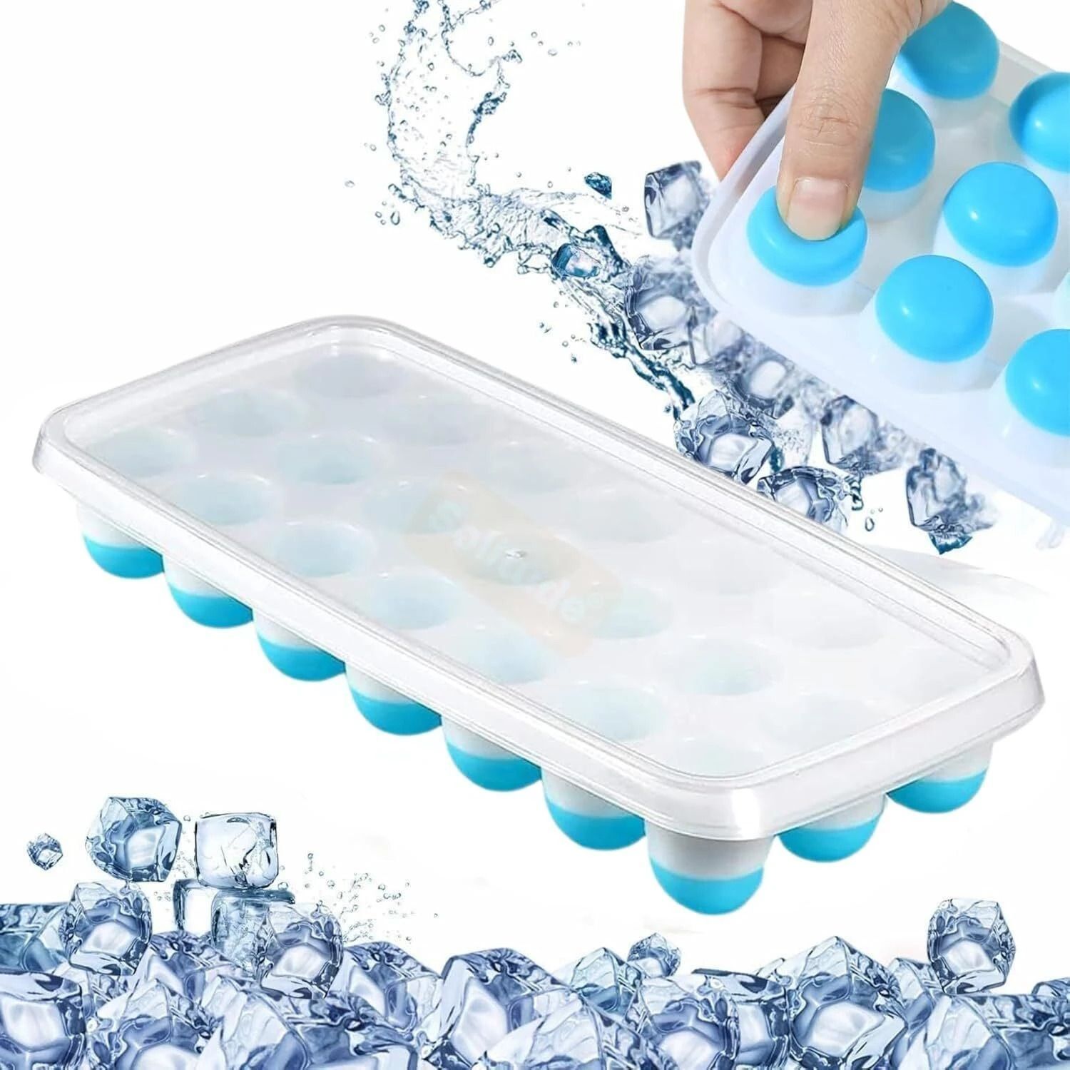 Smart Buy 21 Cavities Easy Release Pop up Ice Cube Tray With Lid Blue Plastic, Silicone Ice Ball Tray-image-47