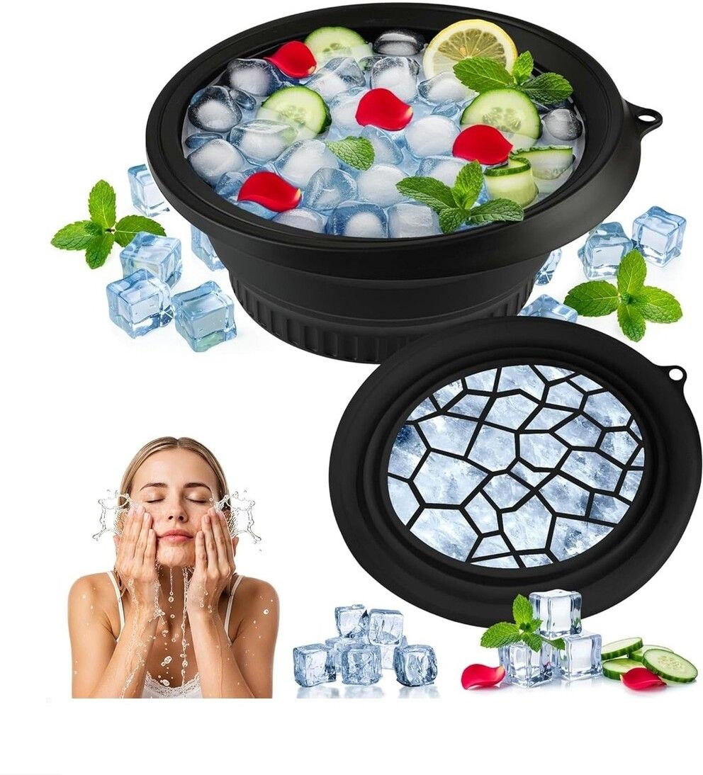 brzone Silicone Ice Face Bowl with Built-in Ice Tray | Collapsible Face Ice Bowl Black Silicone Ice Cube Tray-picture-15