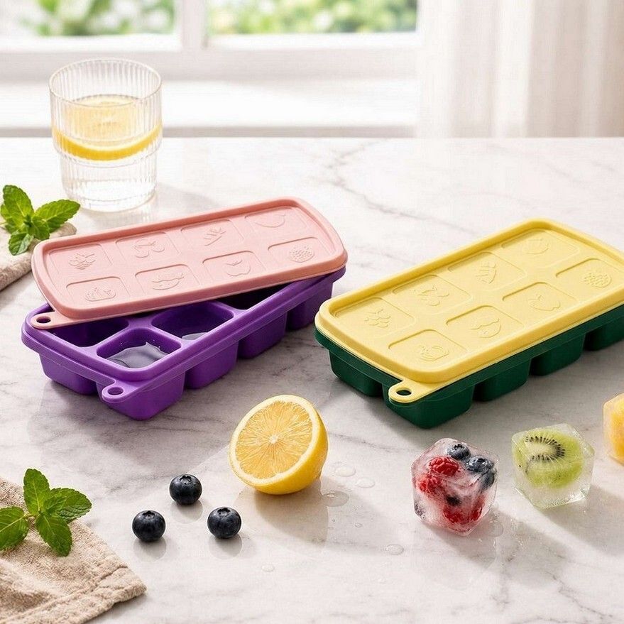 masox store Ice Molds Easy-Release Ice Tray with Cover Stackable Multicolor Plastic, Silicone Ice Cube Tray-picture-35
