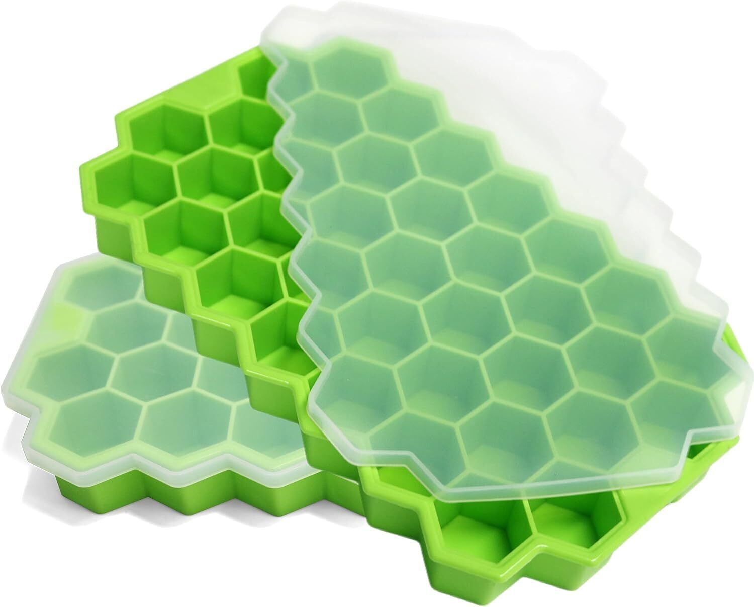 Hexagon Pop Up Ice Cube Maker for Freezer with Lid with Easy Release, Stackable Green Silicone Ice Cube Tray-image-22