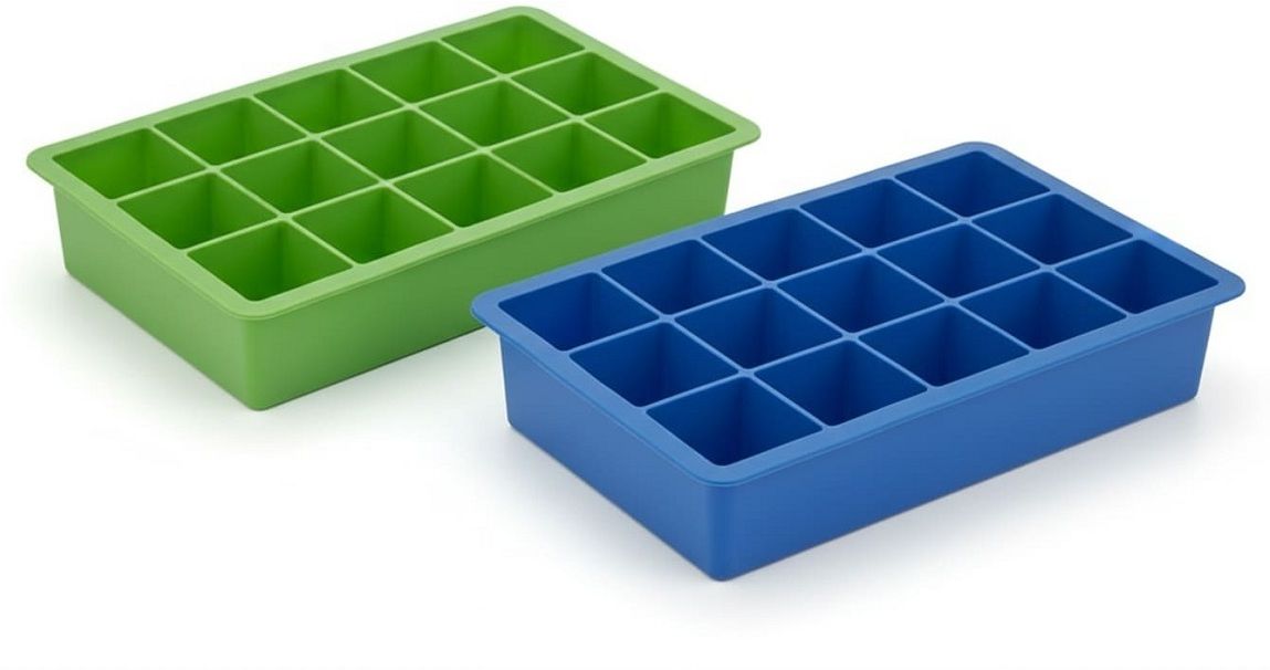 Silicone GREEN & BLUE PACK OF 2 Ice Cube Trays Easy Release 15 Ice Cubes XY13 Blue, Green Silicone Ice Cube Tray-image-25