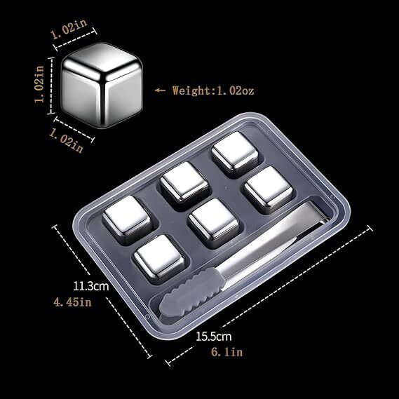 variyaenterprise28 6 Pcs Stainless Steel Whiskey Stones Ice Cubes Steel Steel Ice Cube Tray-picture-18