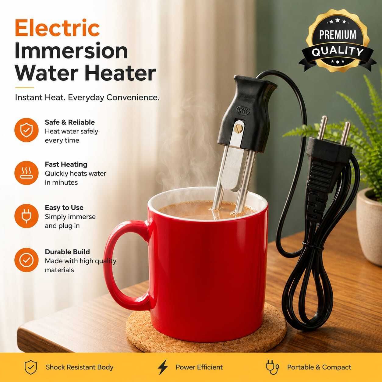huda studio Portable Tea Coffee Milk Soup Mug Cup Heater Warmer 1000 W Shock Proof Immersion Heater Rod-picture-12