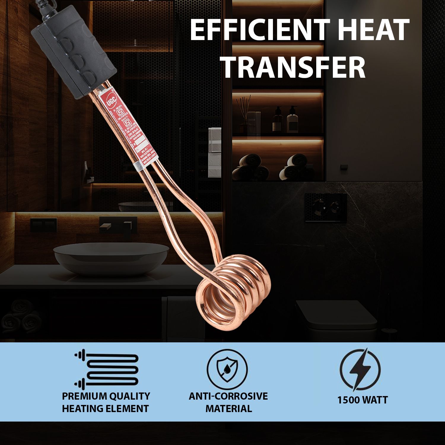 Shockproof Copper Heater Rod with Bucket Hook 2000 W Shock Proof Immersion Heater Rod-image-30