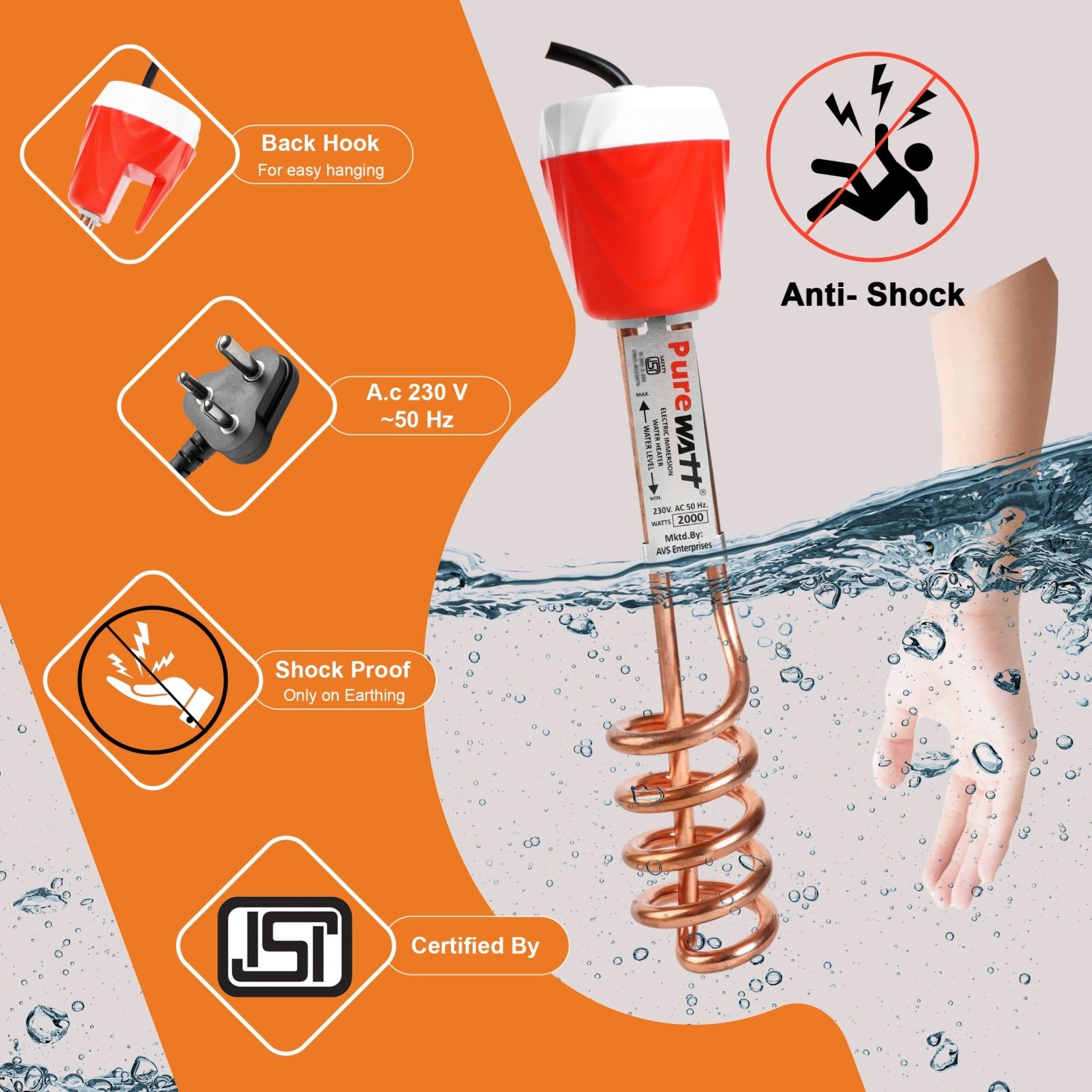 ISI Mark Water-Proof IMM044 Pure Copper 2000 W Shock Proof Immersion Heater Rod-image-35
