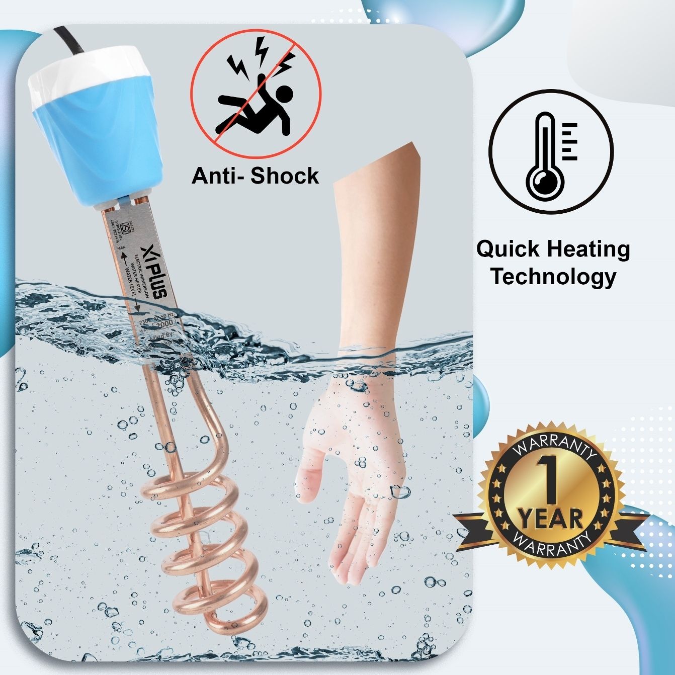 Water Heater VAIB-240-015 Water Proof Water Heater Rod 2000 W Shock Proof Immersion Heater Rod