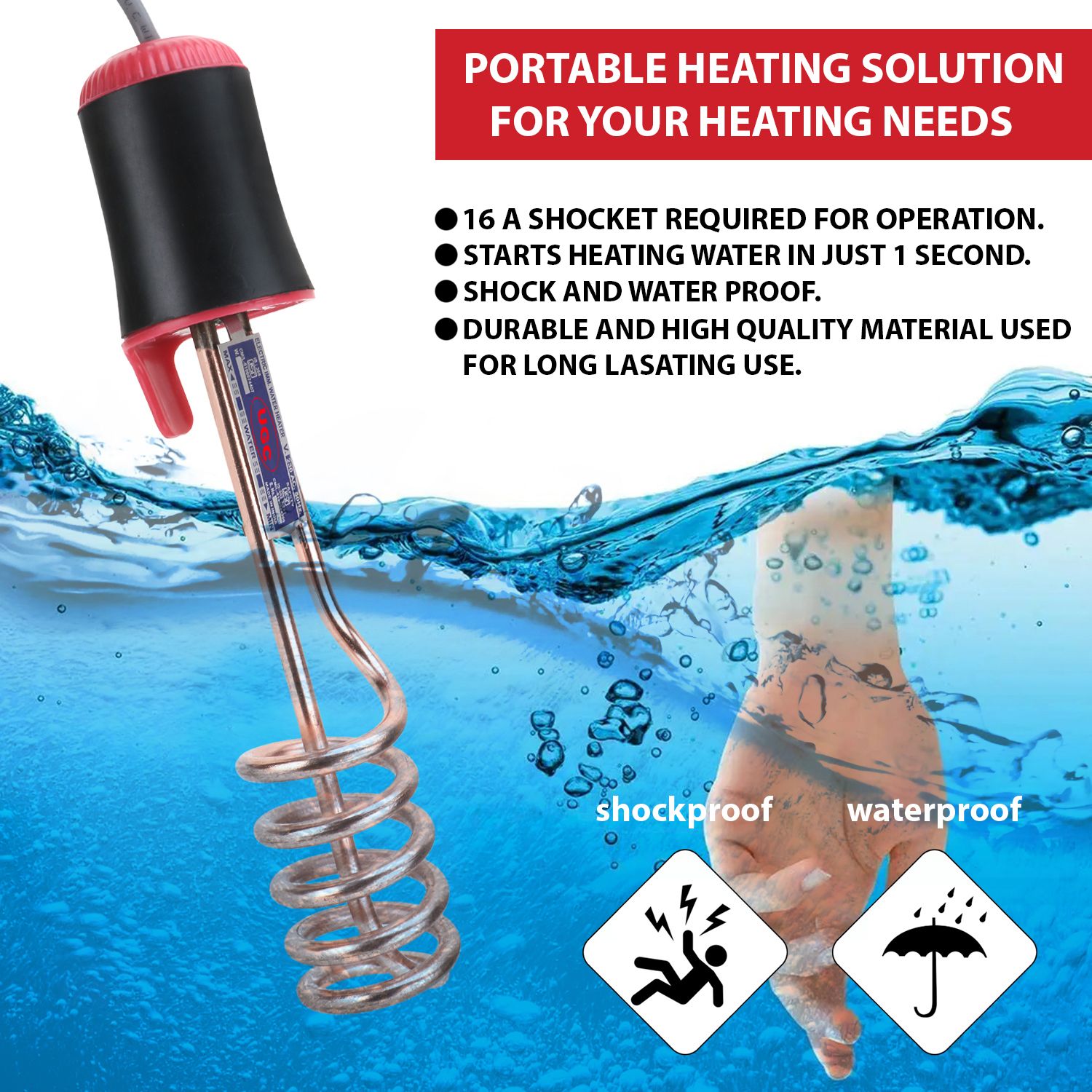 Copper Water Heater Rod – ISI Approved, 1 Year Warranty 2000 W Shock Proof Immersion Heater Rod-image-28