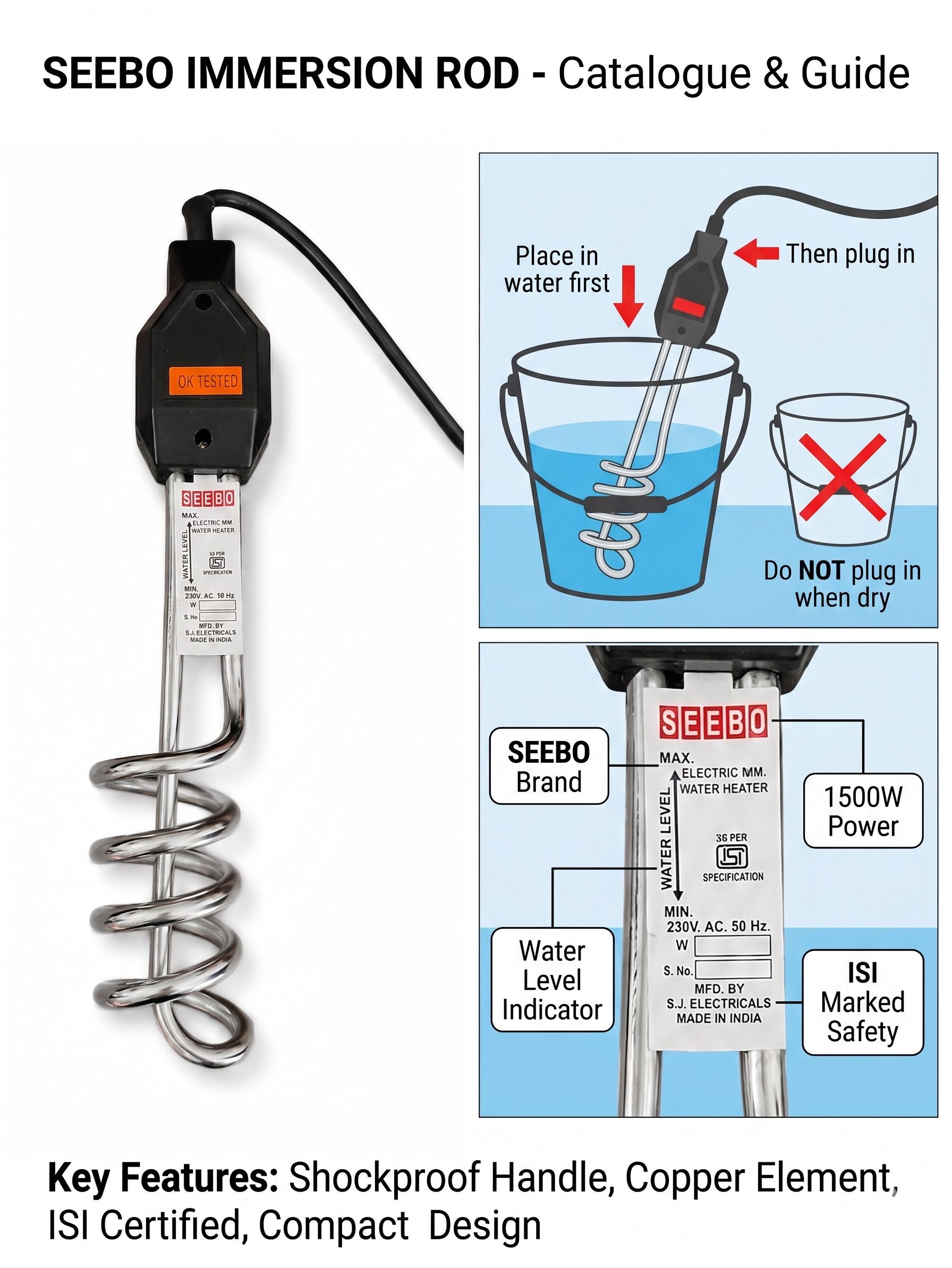 Electric Portable 1500 W Shock Proof Immersion Heater Rod-image-4