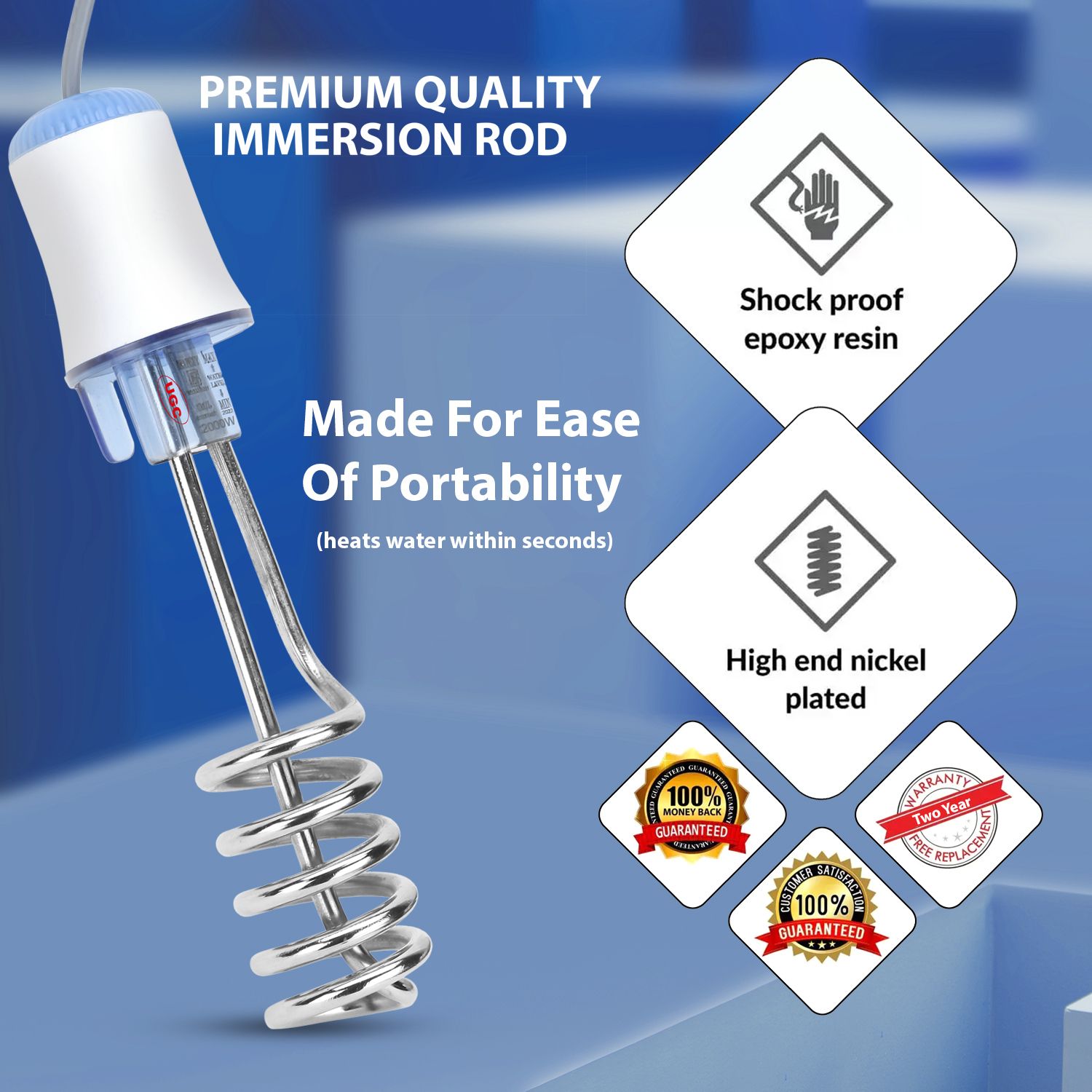 Nickle Immersion Water Heater Rod – Waterproof & Shockproof 2000 W Shock Proof Immersion Heater Rod-image-9