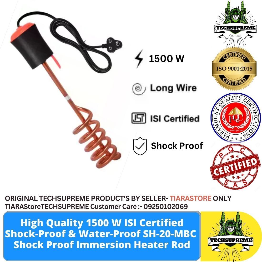 techsupreme ISI Mark Shock-Proof & Water-Proof 1500 W Immersion Heater Rod 1500 W Shock Proof Immersion Heater Rod-picture-12