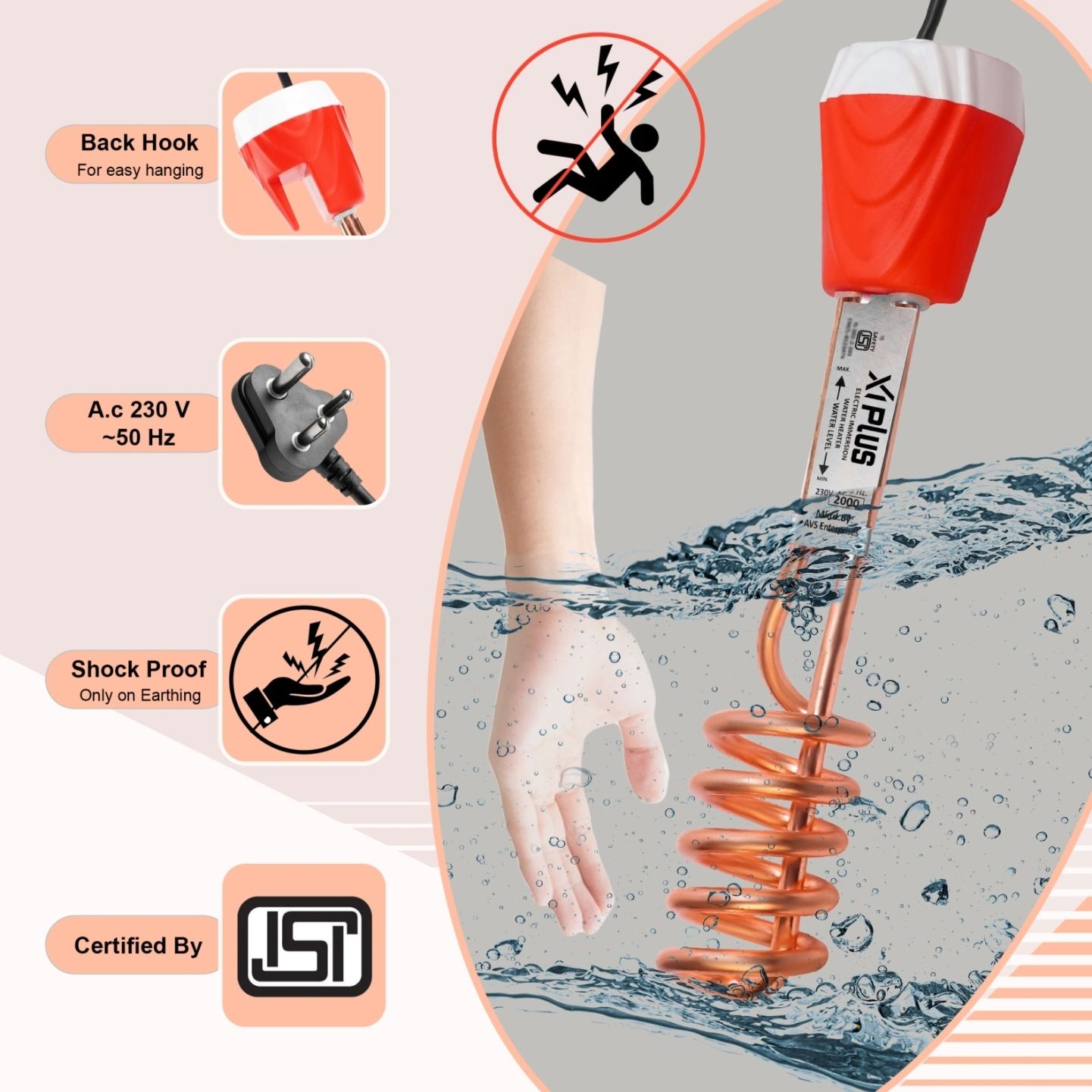 Immersion Rod | xAI-956 | 100% Water Proof | ISI Certified | Water Heater Rod | 2000 W Shock Proof Immersion Heater Rod