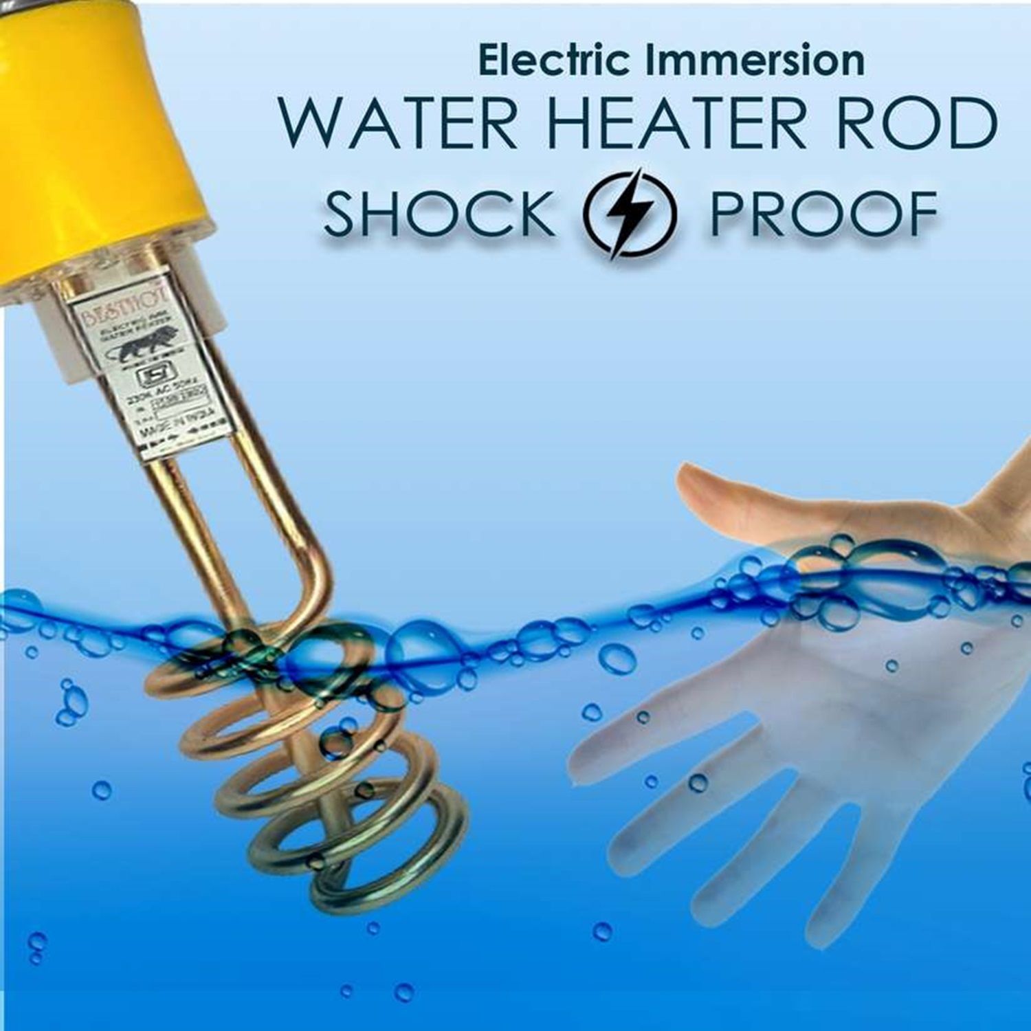 besthot shock proof body|Heavy copper element|With Bucket clip| ISI certified 1500 W Shock Proof Immersion Heater Rod-picture-6
