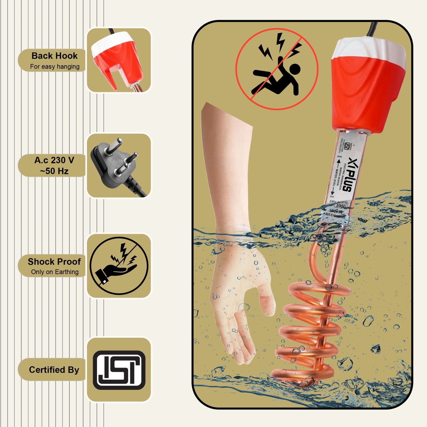 Immersion Rod | xAI-951 | 100% Water Proof | ISI Certified | Water Heater Rod | 2000 W Shock Proof Immersion Heater Rod