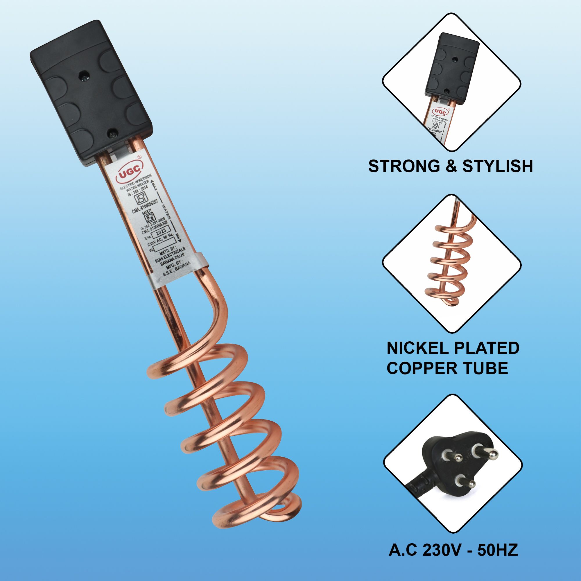 Copper Water Heater Rod with Bucket Hook and Warranty 2000 W Shock Proof Immersion Heater Rod-image-31