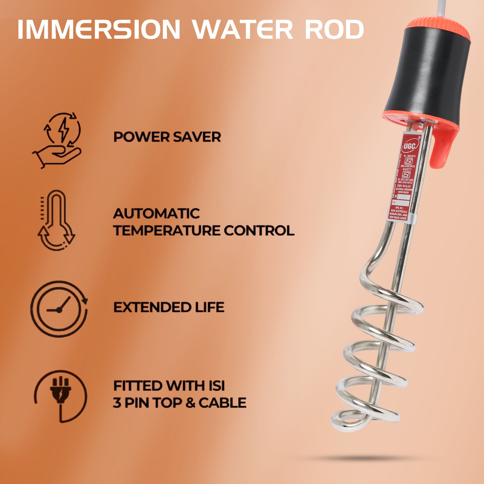 Copper Immersion Heater – Shockproof & 1 Yr Warranty 2000 W Shock Proof Immersion Heater Rod-image-42