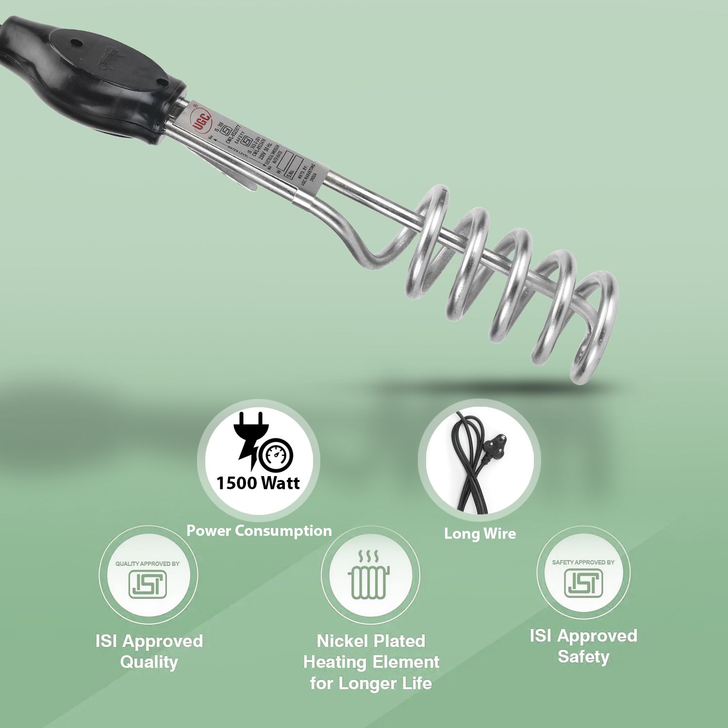 Water Heating Rod with Bucket Hook ISI Approved Nickle Element 2000 W Shock Proof Immersion Heater Rod-image-13