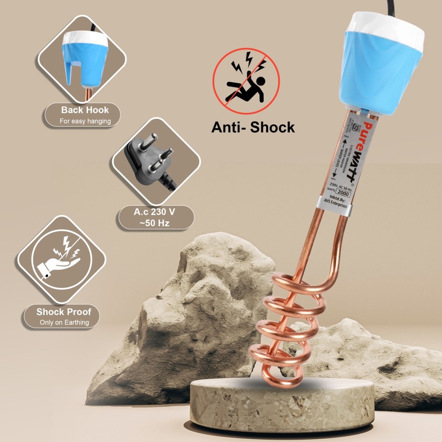 Copper Premium Quality ISI Mark Water-Proof & Shock- Proof 2000W 2000 W Shock Proof Immersion Heater Rod-image-11