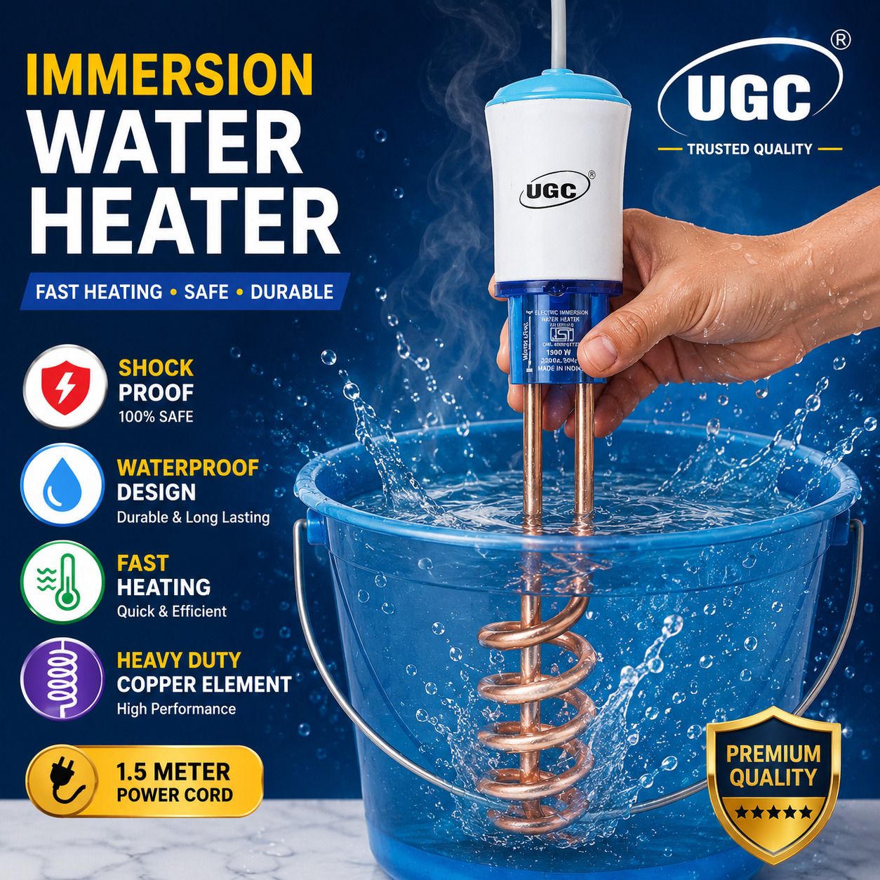 ShockProof I water Heater Rod with Waterproof 2000 W Shock Proof Immersion Heater Rod-image-34