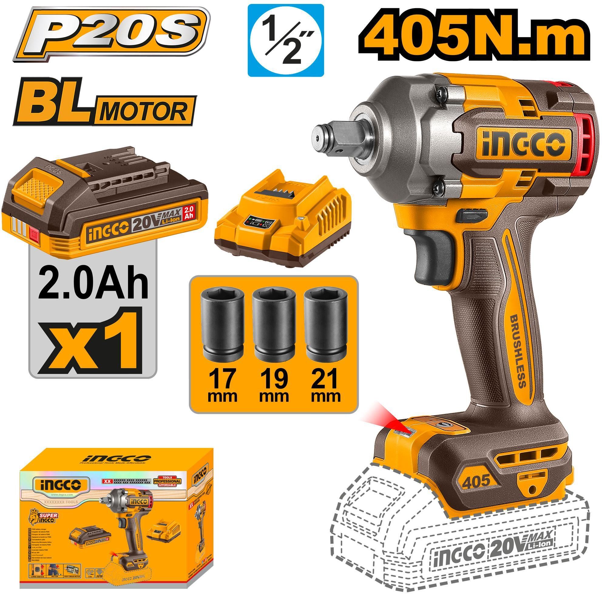 ingco 20V Lithium-ion 405nm CIWLI204055 Brushless Cordless Impact Wrench-picture-31