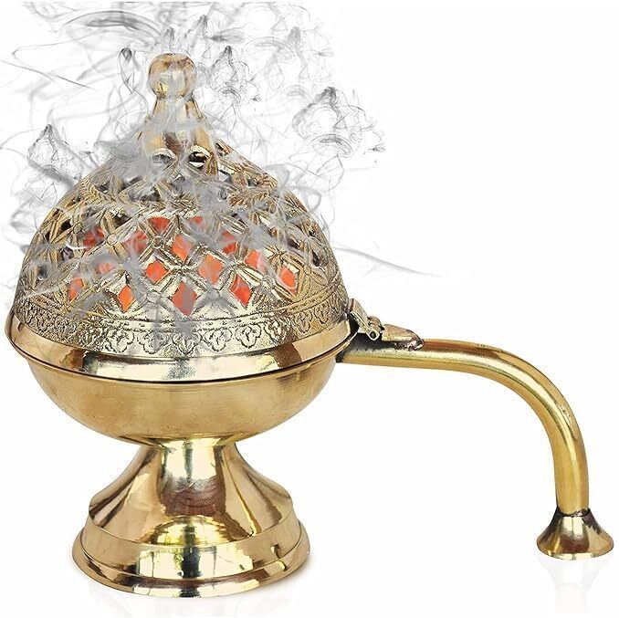 craftycreations Home Purifying Brass Dhuna Loban Burner Dhooni Dhoop Dani Dhuni Brass Brass Incense Holder-picture-14