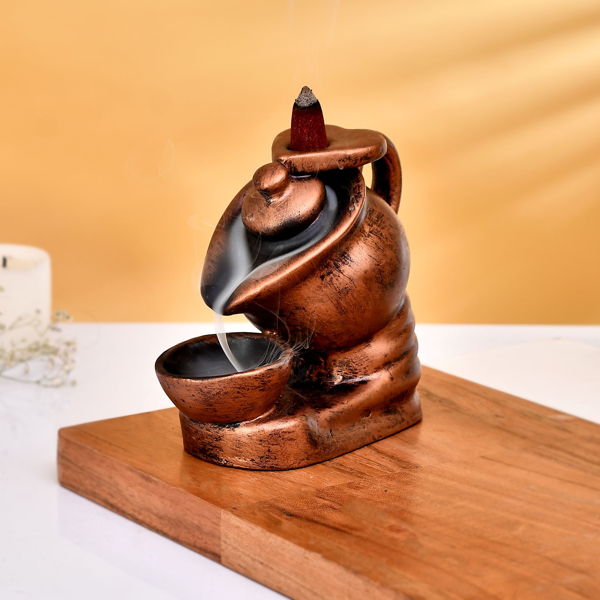 Tea Pot Shape Backflow Incense Holder with 10 Scented Backflow Cone Incenses Polyresin Incense Holder Set-image-40