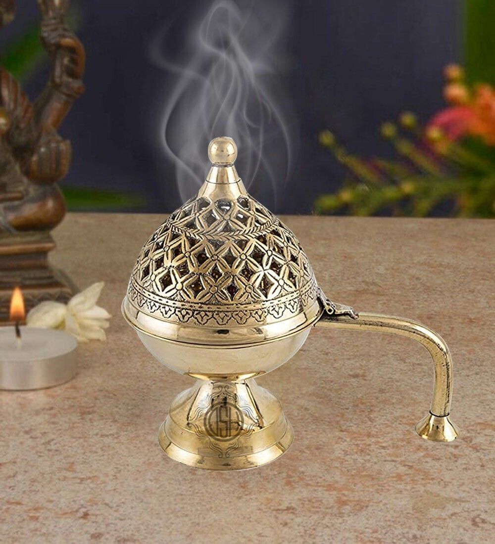 dsh Home Purifying Brass Dhuna Loban Burner Dhooni Dhoop Dani Dhuni Brass Dhoop Dani Brass Incense Holder-picture-21