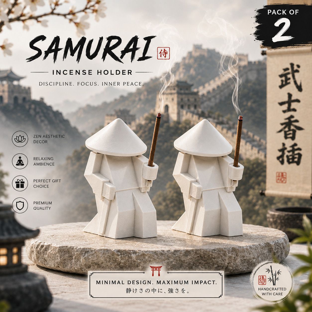 qiwa Samurai Agarbatti Holder Stand Pack of 2, 3D Printed PP (Polypropylene) Incense Holder Set-picture-24