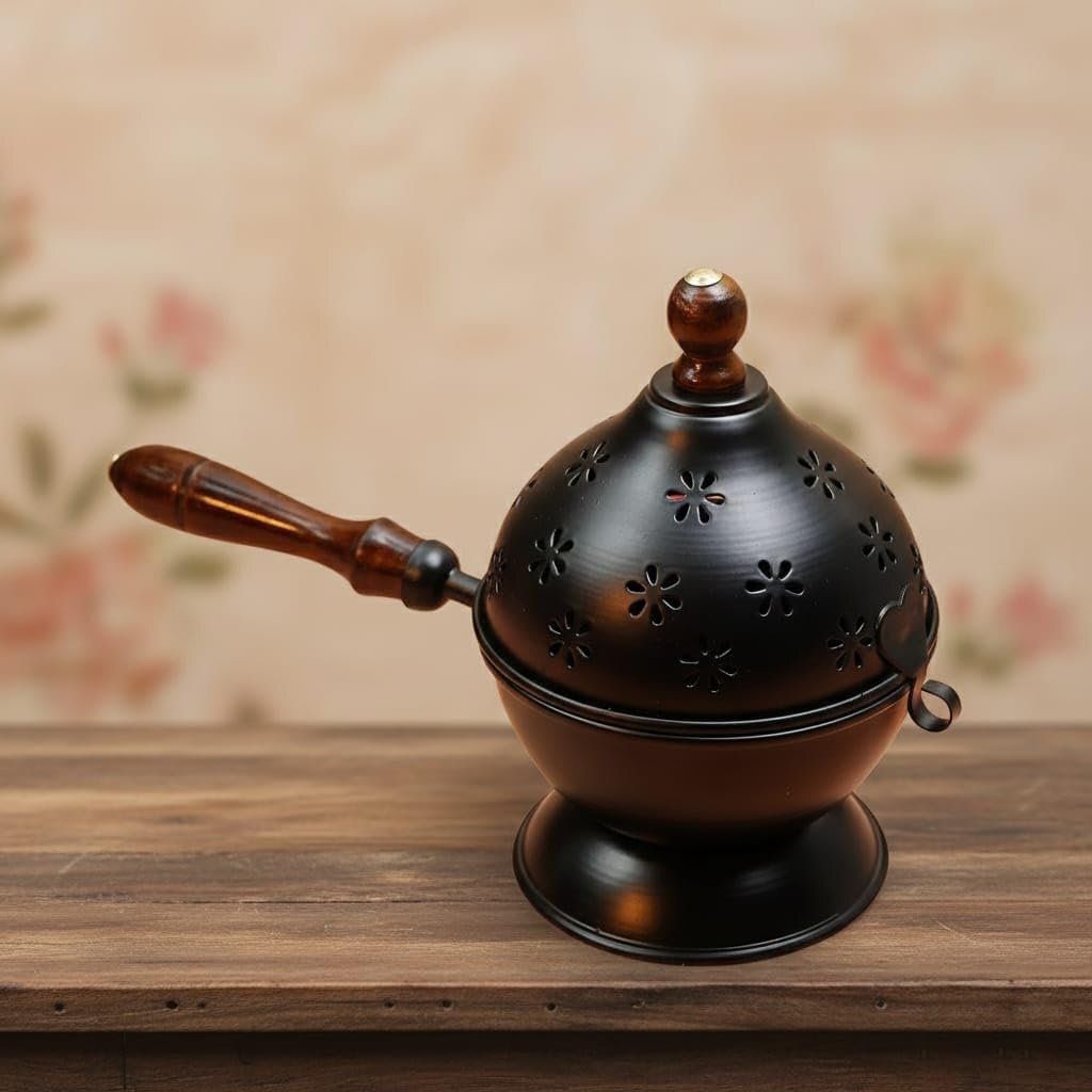 Dhoop Burner Loban with Wooden Handle for Home Decor, Temples, Offices & Prayer Iron Incense Holder-image-37