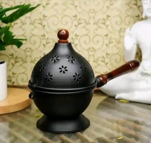 Metal Dhoop Dani Loban Burner for Home Office Temple Puja Iron, Wooden Incense Holder-image-8