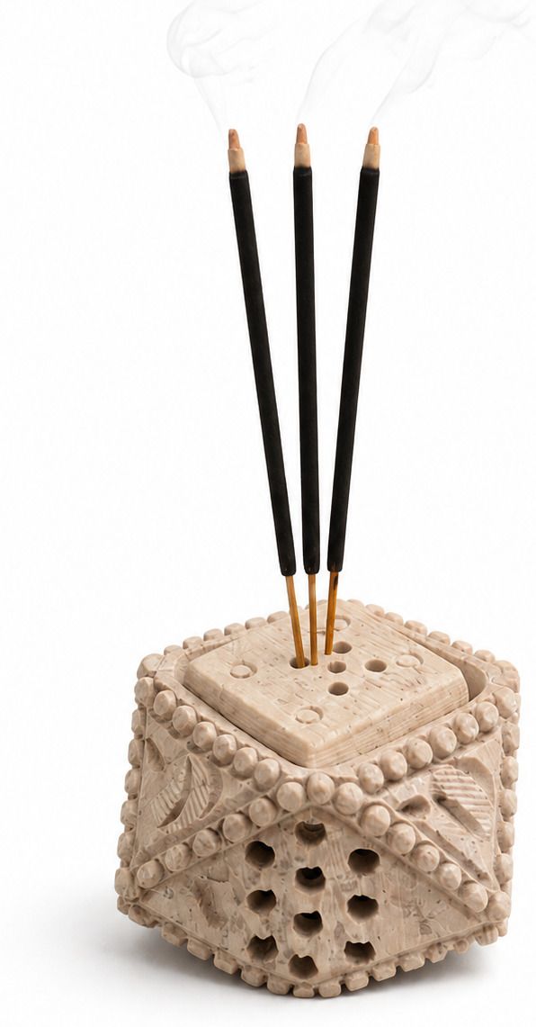 Hand Carved Soapstone Incense Holder, Square Agarbatti Stand Stoneware Stoneware Incense Holder-image-1