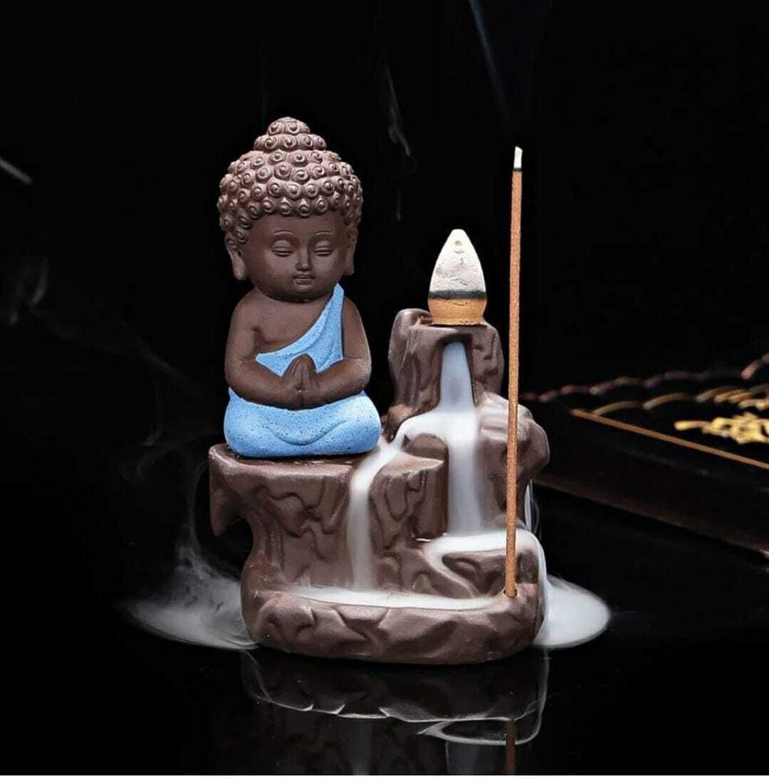 manbhavna Meditating Monk Buddha Smoke Backflow with 10 Free Scented Cones Polyresin Incense Holder-picture-23