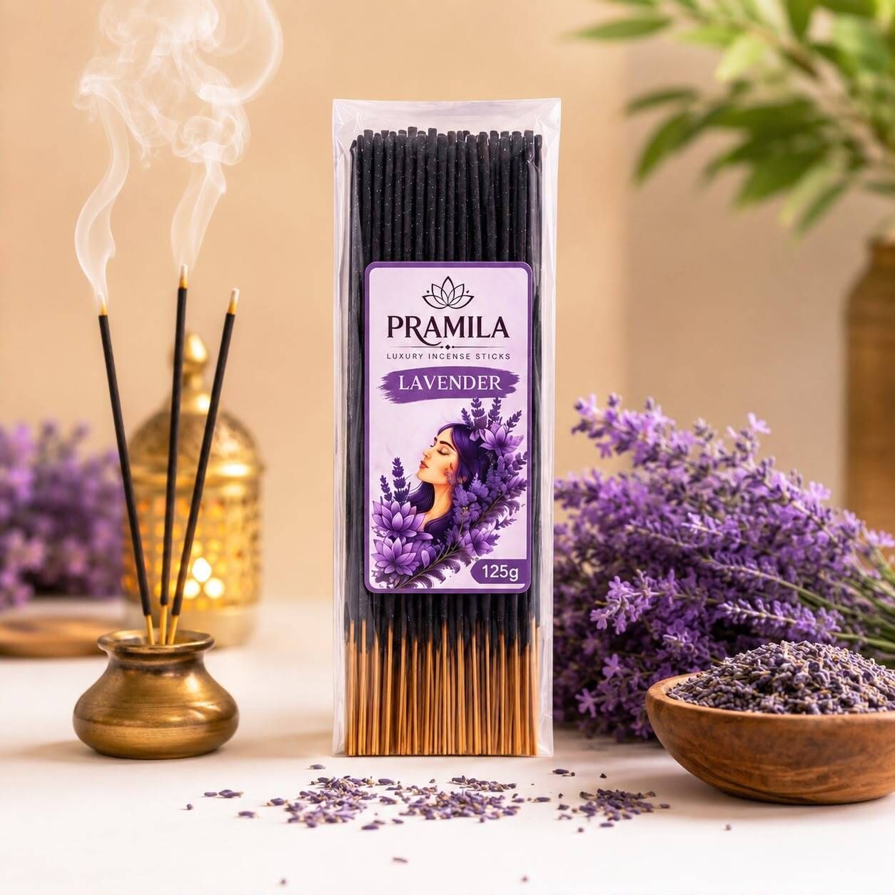 pramila PRAMIL PURE LAVENDER AGARBATTI/INCENSE STICKS 125G PACK LAVENDER-picture-12