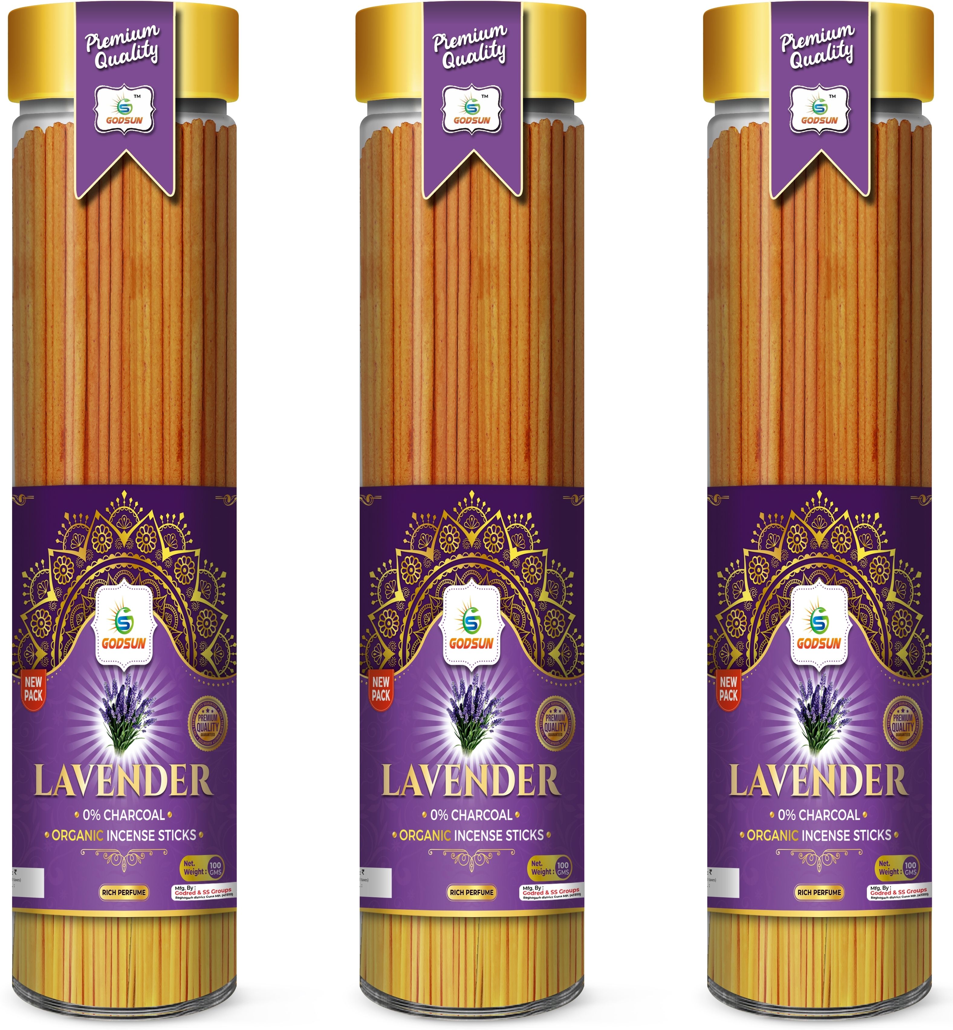 godsun Premium Lavender Agarbatti Jar (3×100)300gm. No Charcoal Incense sticks Lavender-picture-10
