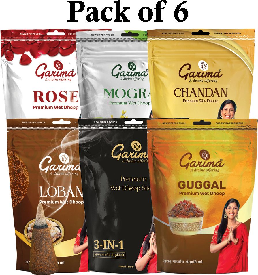 Zipper Premium Wet Dhoop Pack of 6 Mogra, Chandan, Guggal, 3 IN 1, loban, Rose-image-26