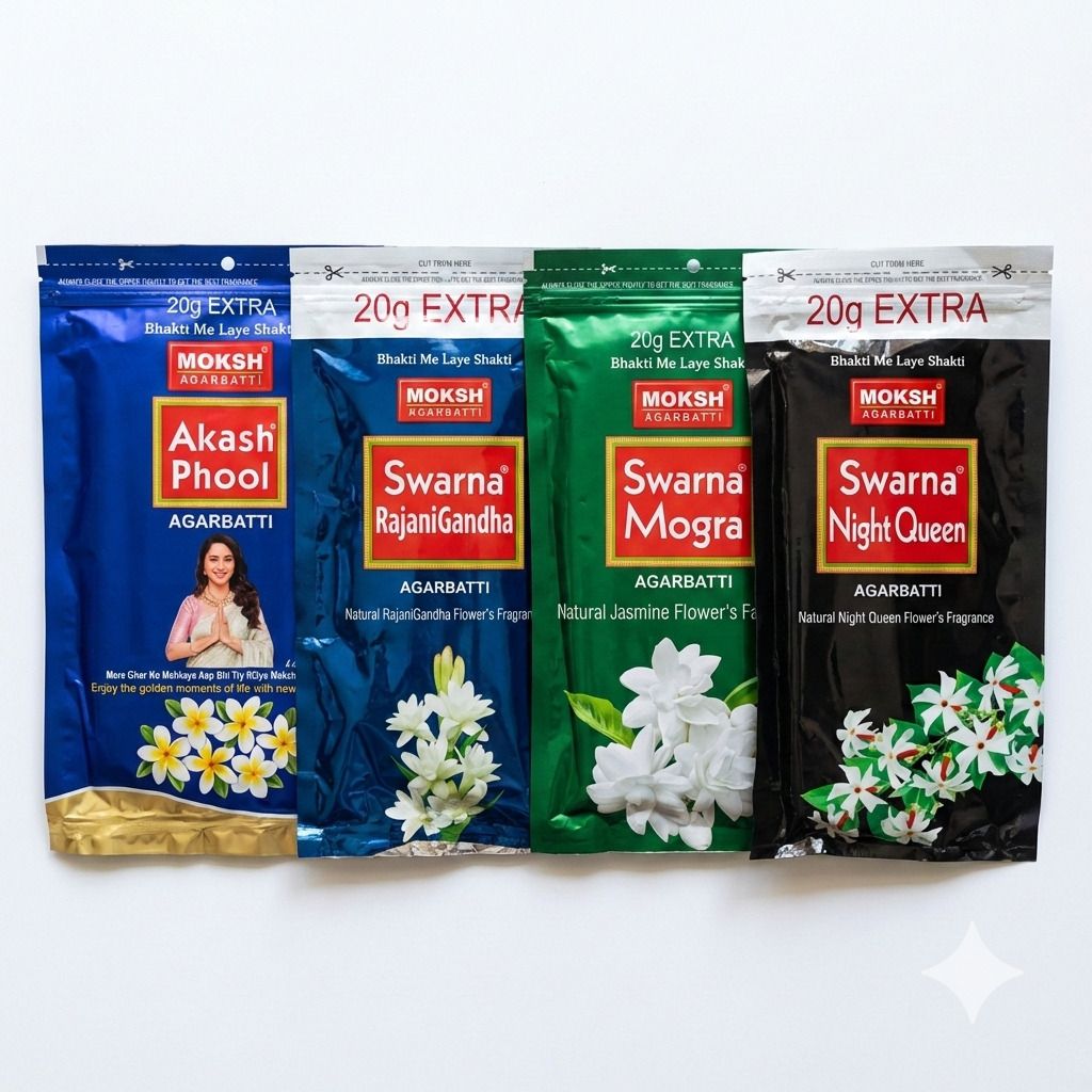 flowers fragrance Agarbatti Combo Pack of 4 moksh swarna mogra,aakash phool,rajnigandha,nightqueen-image-49