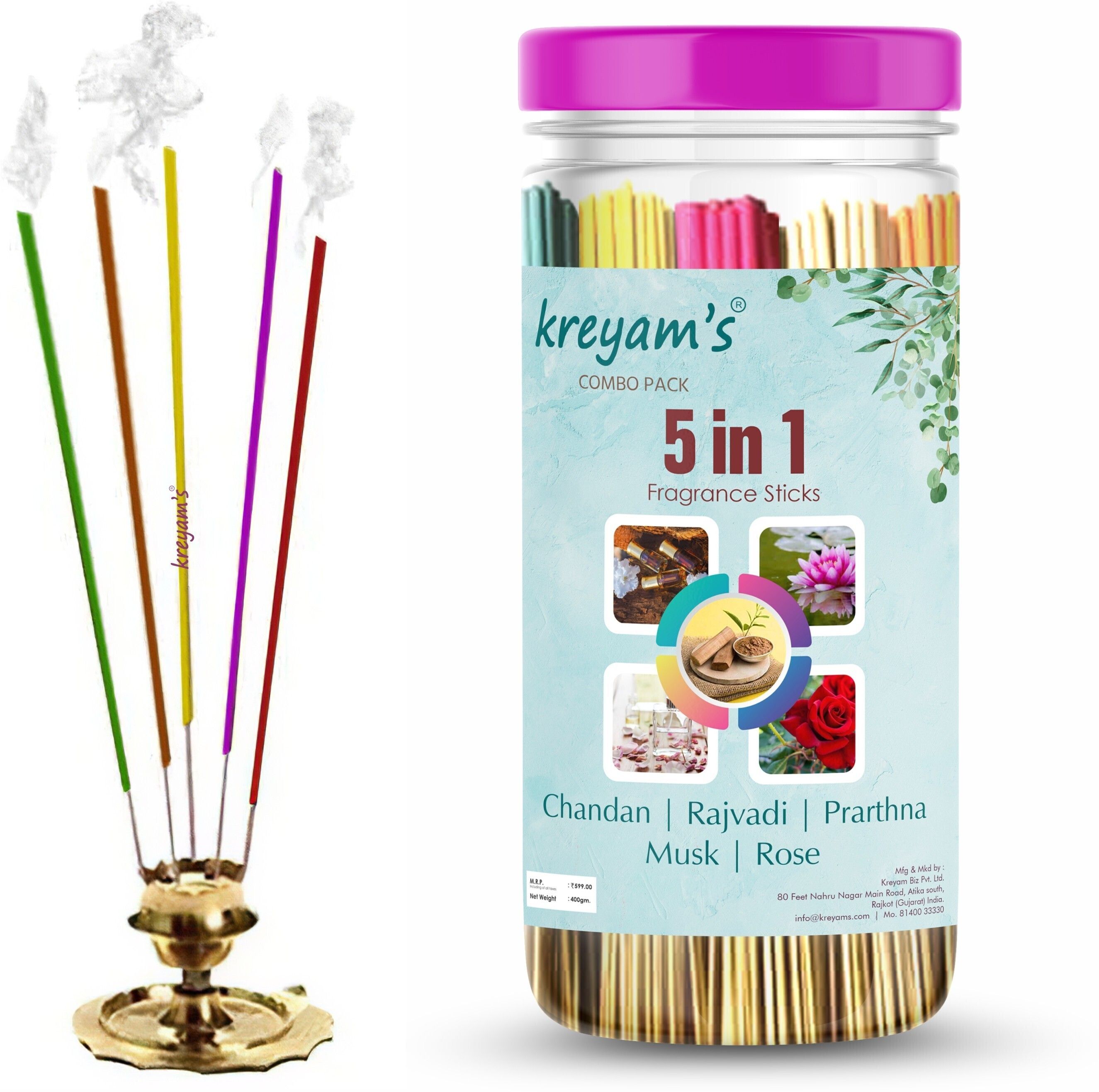 Agarbatti Colour Incense Sticks for Meditation Yoga Relaxing Stress Relief Chandan, Rajvadi, Prathna, Musk, Rose 225 sticks for Pooja Items-image-25
