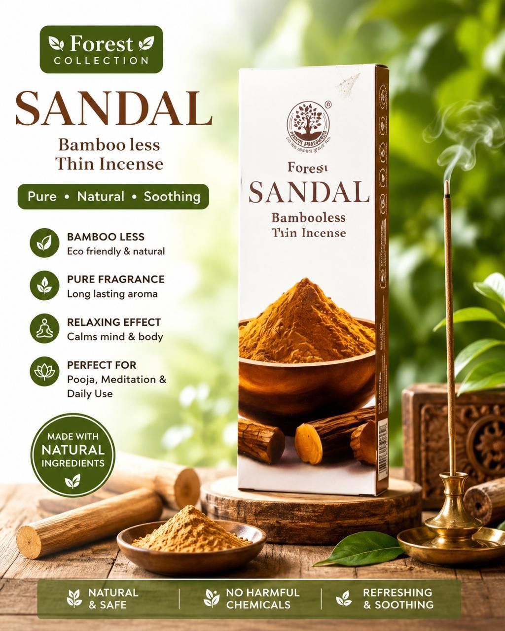 FOREST PREMIUM SANDAL BAMBOLESS STICK PURE CHANDAN, RICH IN ATMOSPHERE, Premium Quality-image-16